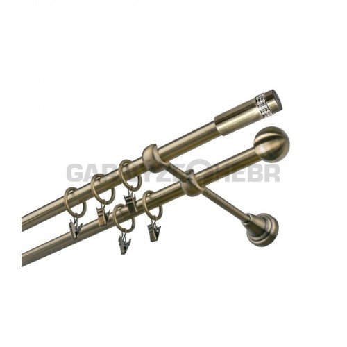 Garnýž kovová 260 cm dvouřadá - dvojitá 19 Cylinder crystal mosaz