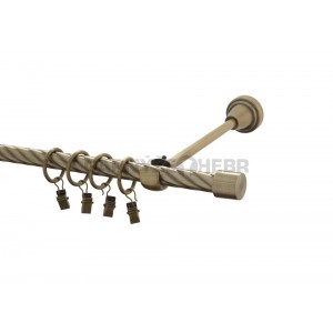 Záclonová tyč kovová 2,4m kroucená, Válec, mosaz