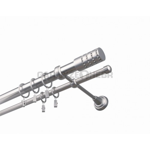Garnýž kovová 140 cm dvouřadá - dvojitá 25 Cylinder crystal Satina