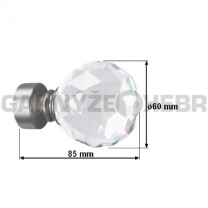 Koncovka pro tyč 25mm Koule Crystal - satina