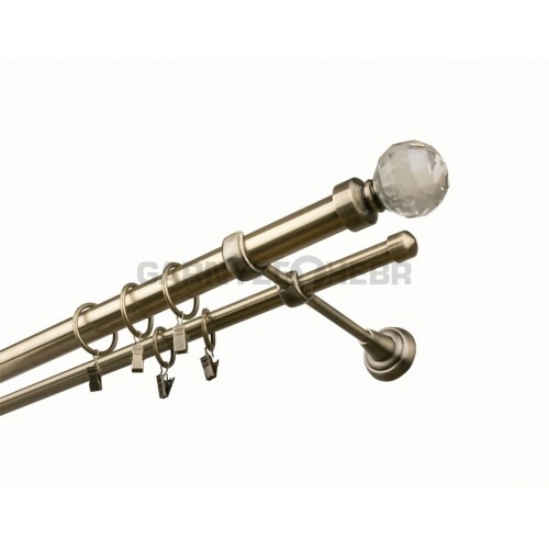 Garnýž kovová 130 cm dvouřadá - dvojitá 25 Koule crystal Mosaz