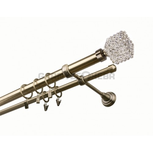Garnýž kovová 110 cm dvouřadá - dvojitá 25 Kwadro Diamant Mosaz