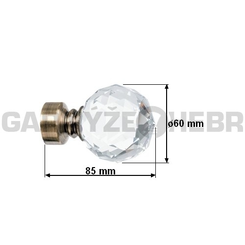 Koncovka pro tyč 25mm Koule Crystal - mosaz