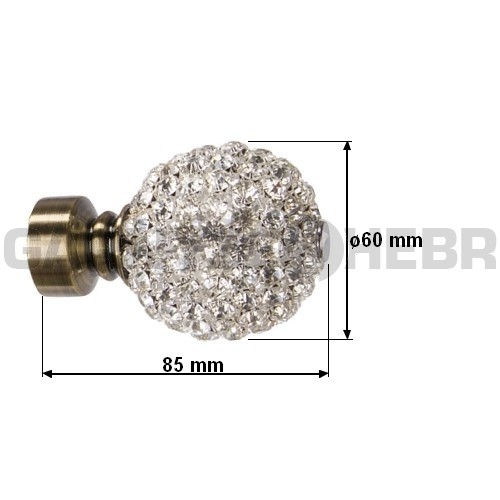 Koncovka pro tyč 25mm Koule Diamant - mosaz