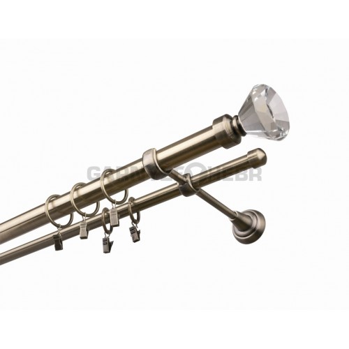 Garnýž kovová 110 cm dvouřadá - dvojitá 25 Stozek crystal Mosaz