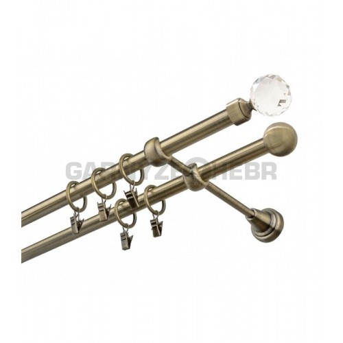 Garnýž kovová 130 cm dvouřadá - dvojitá 16 Koule crystal mosaz