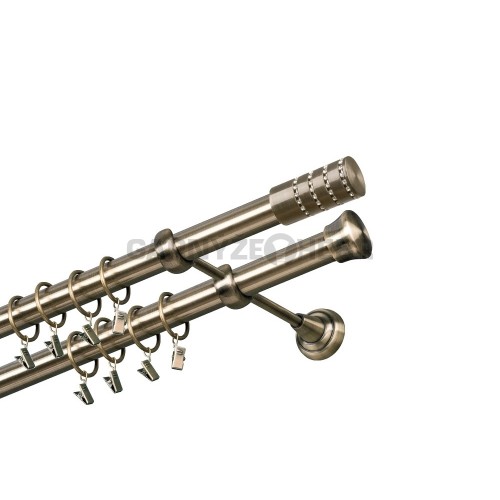 Garnýž kovová 150 cm dvouřadá - dvojitá 25/25 Cylinder crystal Mosaz