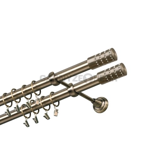 Garnýž kovová 220 cm dvouřadá - dvojitá 25/25 Cylinder crystal double Mosaz