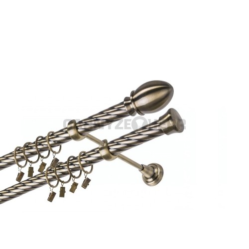 Garnýž kovová 260 cm dvouřadá - dvojitá 25/25 kroucená Belluno Mosaz