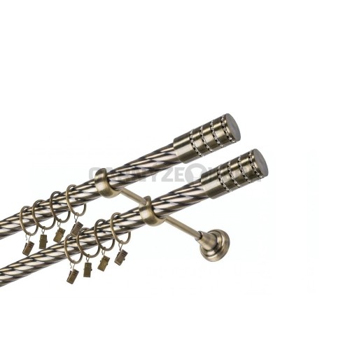 Garnýž kovová 110 cm dvouřadá - dvojitá 25/25 kroucená Cylinder crystal double Mosaz