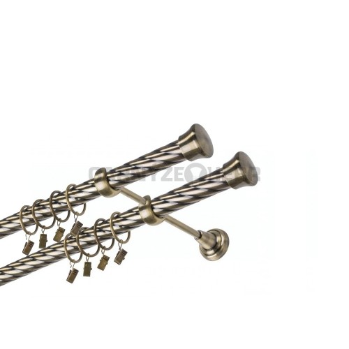 Garnýž kovová 130 cm dvouřadá - dvojitá 25/25 kroucená Fulda double Mosaz