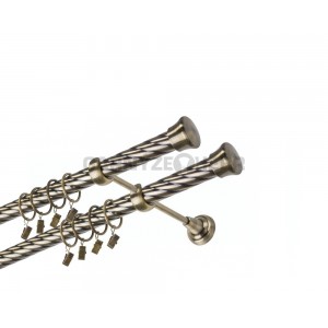 Garnýž kovová 140 cm dvouřadá - dvojitá 25/25 kroucená Fulda double Mosaz