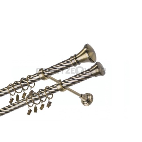 Garnýž kovová 210 cm dvouřadá - dvojitá 25/25 kroucená Žezlo Mosaz