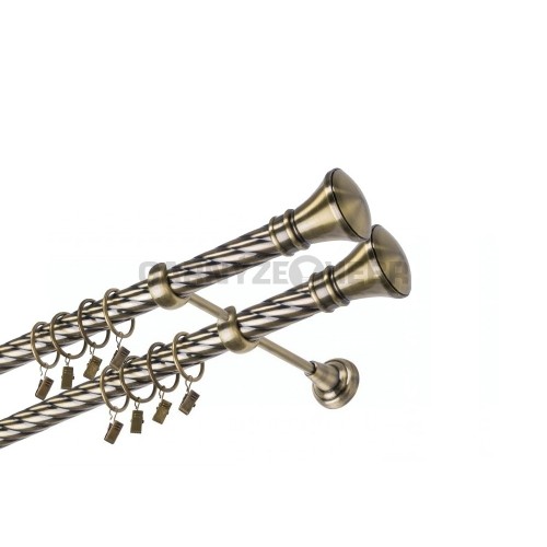 Garnýž kovová 230 cm dvouřadá - dvojitá 25/25 kroucená Žezlo double Mosaz