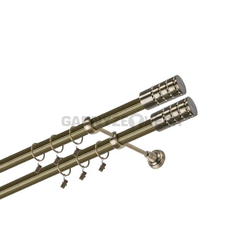 Garnýž kovová 460 cm dvouřadá - dvojitá 25/25 rýhovaná Cylinder crystal double Mosaz