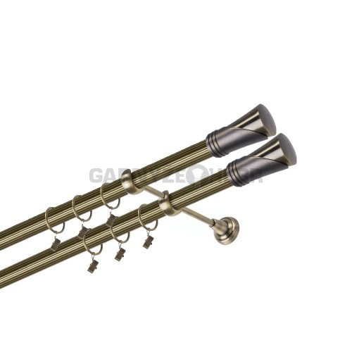 Garnýž kovová 420 cm dvouřadá - dvojitá 25/25 rýhovaná Duncan double Mosaz