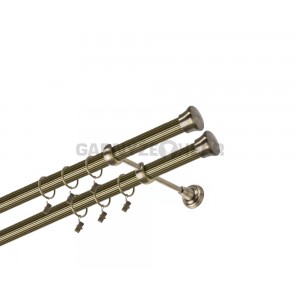 Garnýž kovová 140 cm dvouřadá - dvojitá 25/25 rýhovaná Fulda double Mosaz