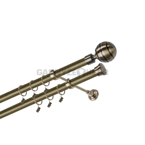 Garnýž kovová 380 cm dvouřadá - dvojitá 25/25 rýhovaná Paola Mosaz