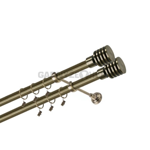 Garnýž kovová 300 cm dvouřadá - dvojitá 25/25 rýhovaná Talarki double Mosaz