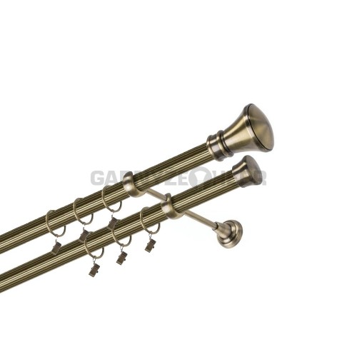 Garnýž kovová 360 cm dvouřadá - dvojitá 25/25 rýhovaná Žezlo Mosaz