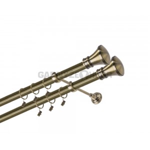 Garnýž kovová 100 cm dvouřadá - dvojitá 25/25 rýhovaná Žezlo double Mosaz