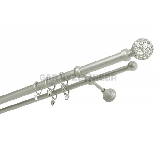 Garnýž kovová 360 cm dvouřadá - dvojitá 25 koule retro stříbrná mat