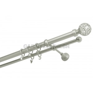 Kovová garnýž 4m, dvoutyčové - dvojité, koule retro, matná stříbrná