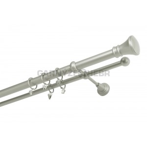 Kovová garnýž 4m, dvoutyčové - dvojité, žezlo, matná stříbrná