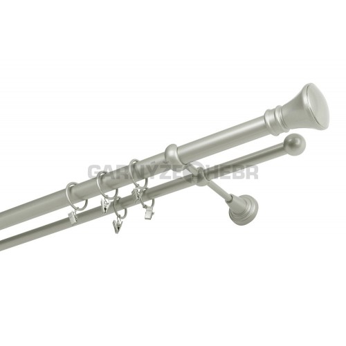 Garnýž kovová 420 cm dvoutyčová - dvojitá 25 žezlo stříbrná mat