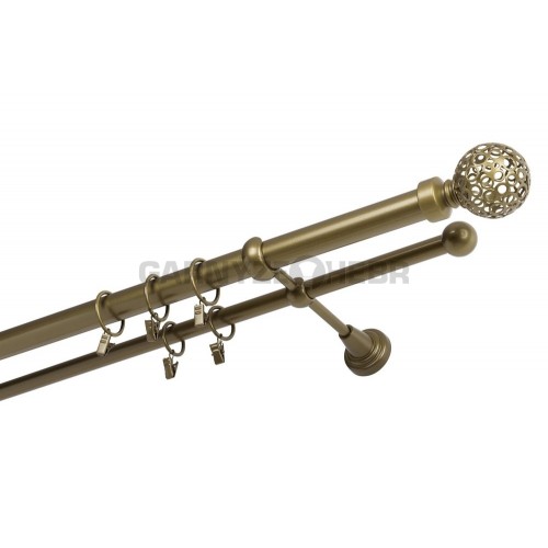 Garnýž kovová 440 cm dvoutyčová - dvojitá 25 koule retro zlatá antik