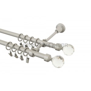 Garnýž kovová 4m rýhovaná dvouřadá - dvojitá, Koule crystal double, chrom mat