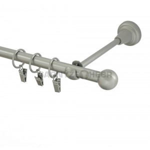 Garnýž kovová 2m, koule, stříbrná / záclonová tyče