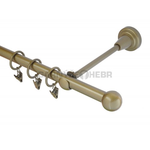 Garnýž kovová 120 cm jednořadá 16 koule zlatá antik