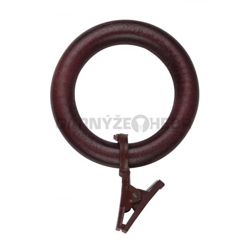 Kroužek s žabkou dřevěný pro tyč 28mm - odstín mahagon