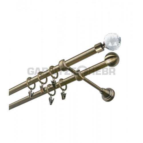 Garnýž kovová 240 cm dvouřadá - dvojitá 19 Koule crystal mosaz