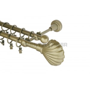 Garnýž kovová 140 cm dvouřadá - dvojitá 16 mušle zlatá antik