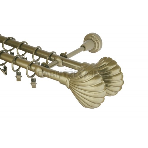 Garnýž kovová 100 cm dvouřadá - dvojitá 16 mušle double zlatá antik