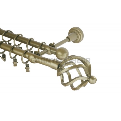 Garnýž kovová 480 cm dvouřadá - dvojitá 16 koule azur zlatá antik