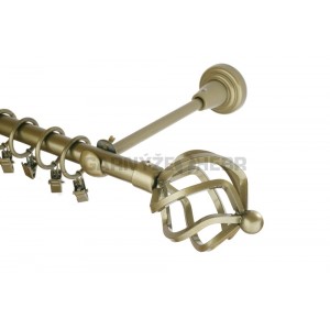 Záclonová tyč kovová 1,6m, koule azur, tmavá zlatá