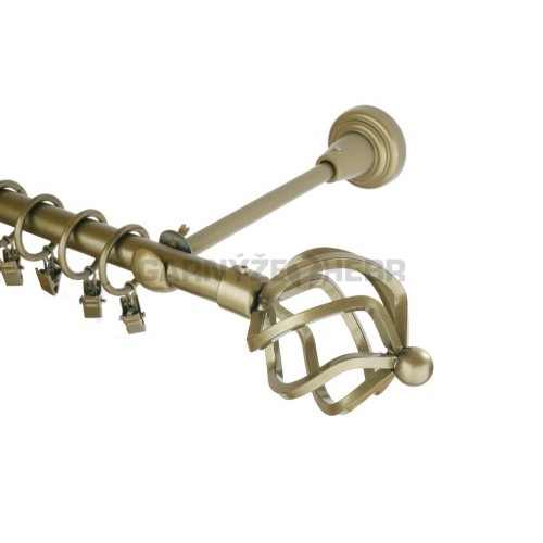 Garnýž kovová 180 cm jednořadá 16 koule azur zlatá antik