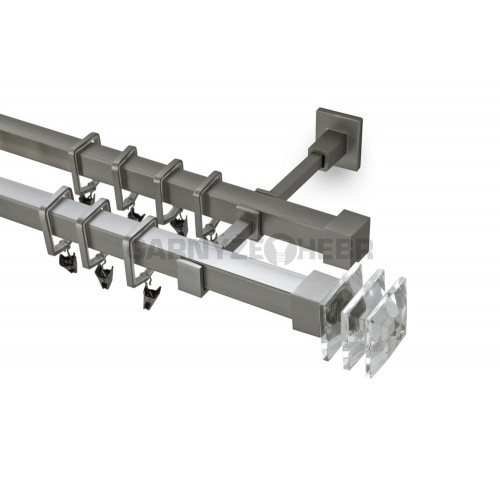Garnýž kovová 220 cm dvouřadá - dvojitá 20x20 Crystal matná stříbrná