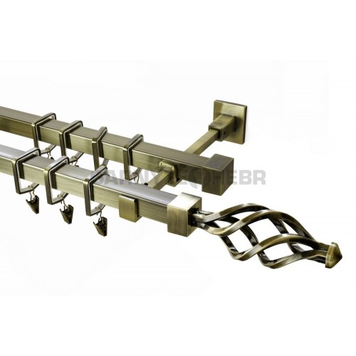 Garnýž kovová 150 cm dvouřadá - dvojitá 20x20 Azur starozlatá