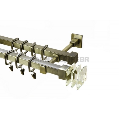 Garnýž kovová 230 cm dvouřadá - dvojitá 20x20 Crystal starozlatá