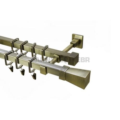 Garnýž kovová 220 cm dvouřadá - dvojitá 20x20 Tron starozlatá