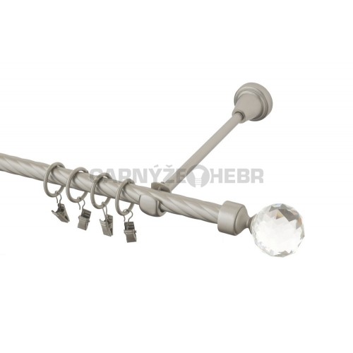 Garnýž kovová 110 cm kroucená jednořadá 16 Koule crystal chrom mat