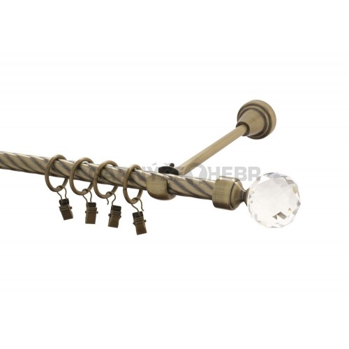 Garnýž kovová 170 cm kroucená jednořadá 16 Koule crystal mosaz