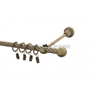 Záclonová tyč kovová 1,6m kroucená, Koule, mosaz