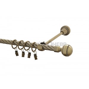 Záclonová tyč kovová 1,6m kroucená, Paola crystal, mosaz