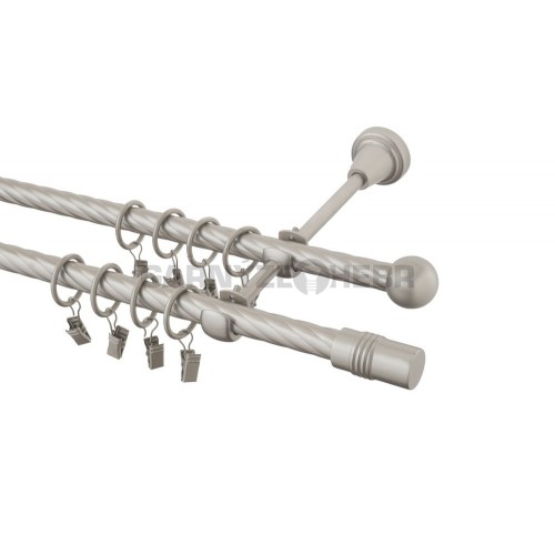 Garnýž kovová 220 cm kroucená dvouřadá - dvojitá 16 Cylinder chrom mat