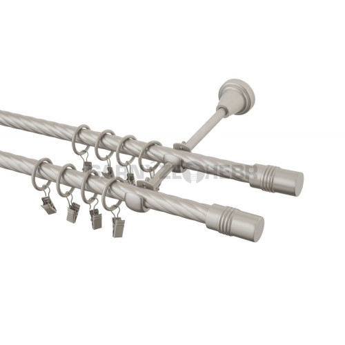 Garnýž kovová 180 cm kroucená dvouřadá - dvojitá 16 Cylinder double chrom mat